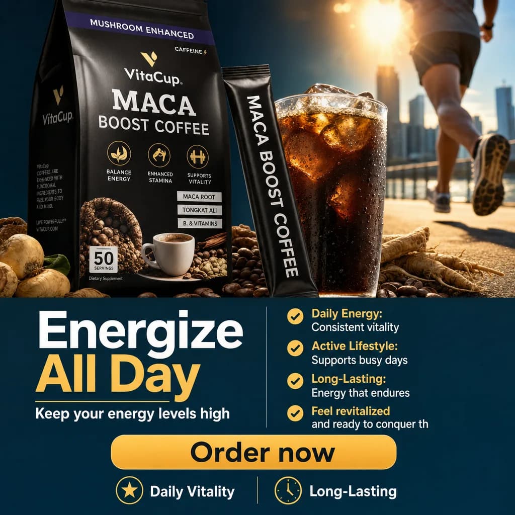 Affiche Creafrik : café Maca Boost VitaCup, version 2.