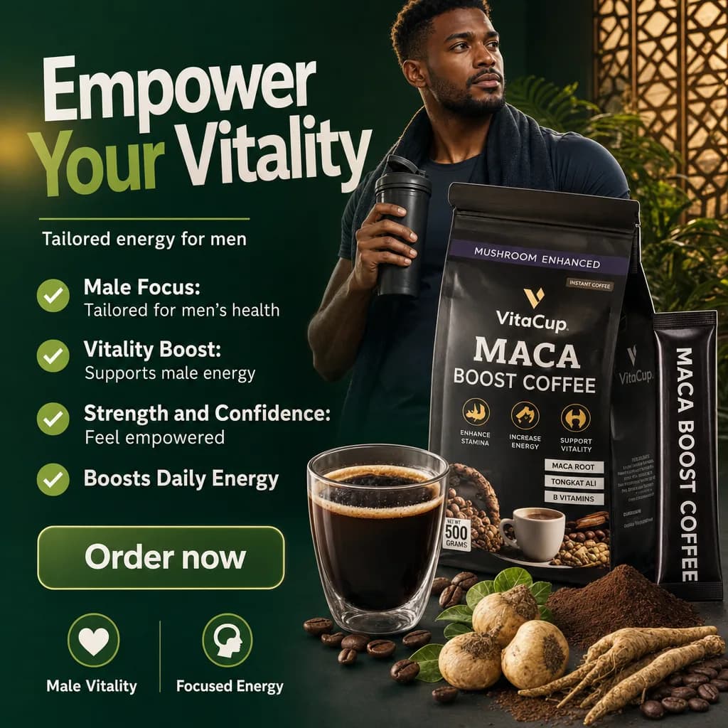 Affiche Creafrik : café Maca Boost VitaCup, version 4.